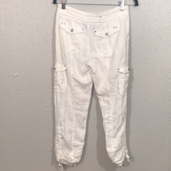 Inc International Concepts White 100% Linen Cargo Crop Pants size 4P - Picture 2 of 11